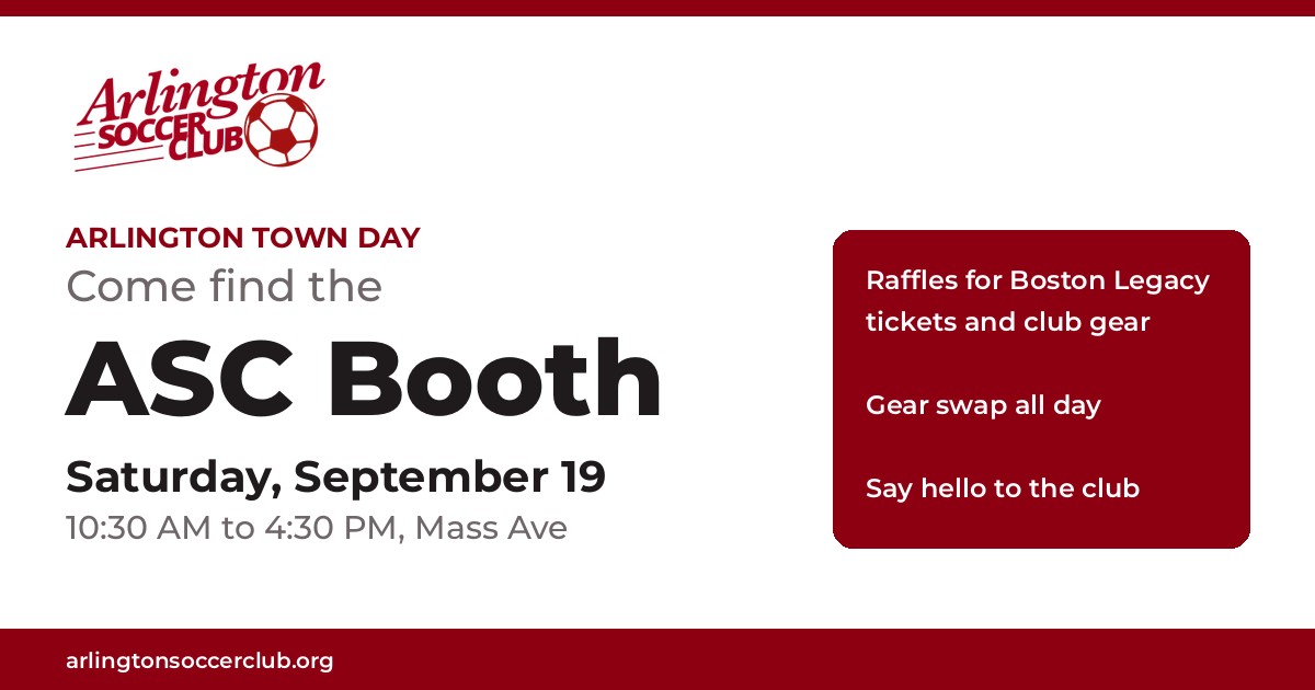 Come find the ASC booth at Arlington Town Day, Saturday September 19, 10:30 AM to 4:30 PM on Mass Ave